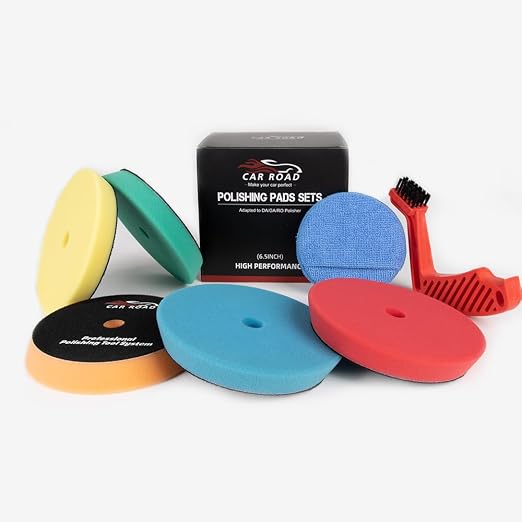 CARROAD 7pc 6.5 Inch Buffing Pads Kit - Heavy Cut to Finishing Foam & Wool Pads for DA/RO Polisher - Removes Scratches, Oxidation & Swirl Marks - 50+ Reusable Cycles