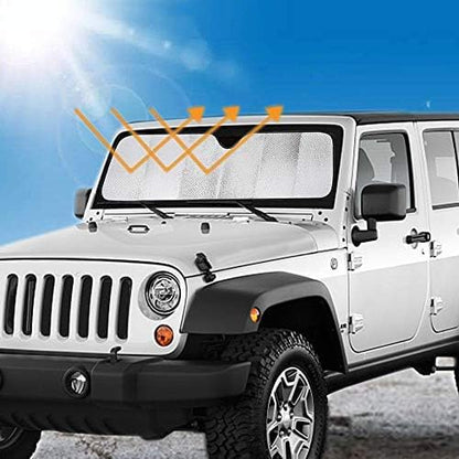 Big Hippo Windshield Sun Shade Car Sun Shade for 2007-2024 Wrangler Rubicon Sahara TJ JK JKU 2 & 4 Door-Sun Visor Protector Blocks UV Rays Windshield Sunshade, Blue
