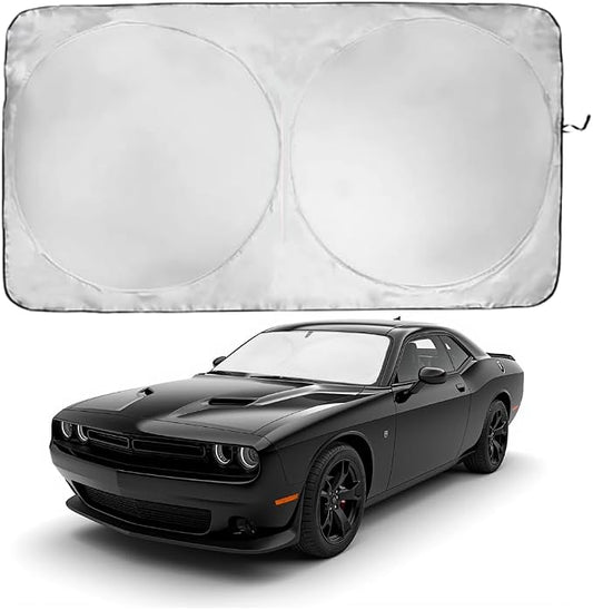 Windshield Sun Shade | Compatible for Dodge Challenger (2015–2026) | Certified 99.87% UVB & 99.02% UVA Car Sun Shade. Award Winning Sunshade - Patented Technology | Car Shades by Kinder Fluff