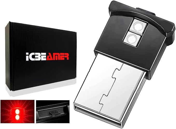 ICBEAMER Smart USB 1-Pack (Red) | Auto LED Interface Plug-in Miniature Night Light for Car, Van, Pickup, Truck, Interior, Trunk, Ideal for Mood Lighting
