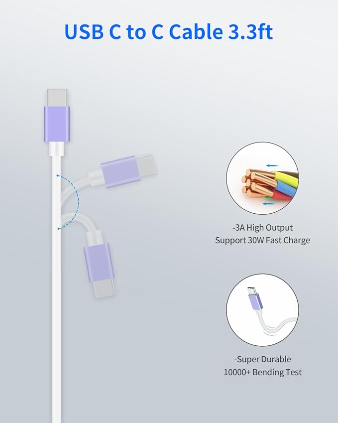 Purple Dual 45W USB C Car Charger, 90W Max Super Fast Charging, All Metal 12V Cigarette Lighter Adapter for iPhone 17 Pro Max/16/15/iPad, Samsung Galaxy S26/S25, Google Phone with 2 Type C Cable 3.3ft