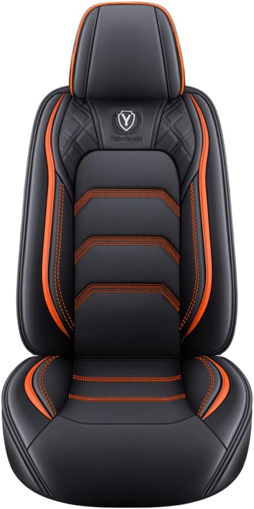 Comfortable Leather Auto Car Seat Covers 5 Seats Full Set Universal Fit (Black & Orange)