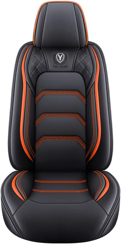 Comfortable Leather Auto Car Seat Covers 5 Seats Full Set Universal Fit (Black & Orange)