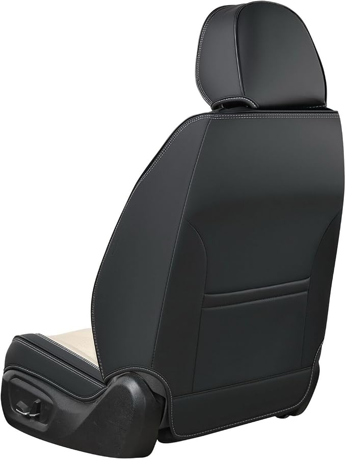 FLORICH Seat Covers for Cars, Waterproof Seat Covers, Leather Car Seat Covers 2 Pack, Universal Seat Cushion Protector for Most Cars Trucks SUV-Black&Beige