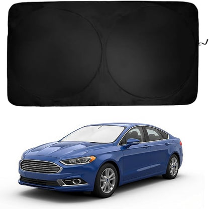 Windshield Sun Shade | Compatible for Ford Fusion (2013-2021) | Certified 99.87% UVB & 99.02% UVA Car Sun Shade. Award Winning Sunshade - Patented Technology | Car Shades by Kinder Fluff