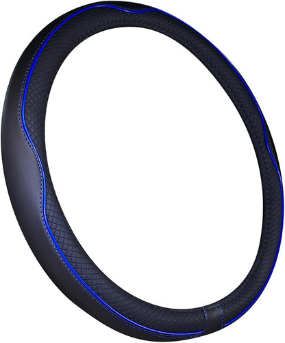 Mayco Bell Universal Standard Size Steering Wheel Cover Anti-Slip,Safety,Soft,Breathable,Durable,Full Surround,Comfortable Grip Microfiber Leather (14.5-15 inch,Black Dark Blue)