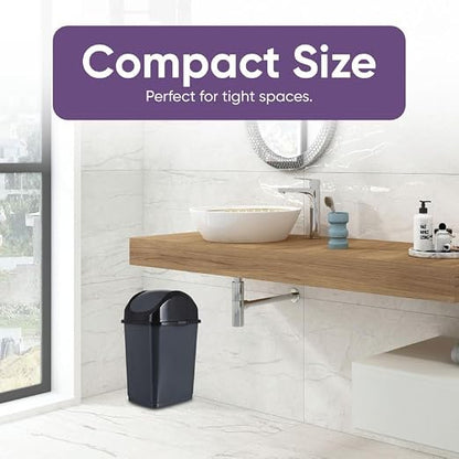 Superio Kitchen Trash Can with Swing Top Lid 9 Gallon Slim Waste Bin 37 Qt Sturdy Plastic Garbage Can Medium Recycling Bin for Office, Bathroom, Under Counter, Dorm, Bedroom (Dark Grey-2 Pack)