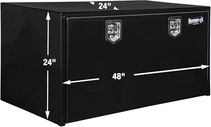 Buyers Products 1704310 Black Steel Underbody Truck Tool Box – 24 x 24 x 48 Inch - Truck Bed & Underbelly RV Storage Box, Locking T-Latch, Weather-Resistant, Heavy-Duty Flatbed Job Box, Made in USA
