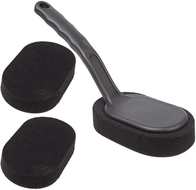 SHOWERORO Car Tire Brush Cleaning Kit with Handle and Sponge for Easy Cleaning and Applying Tire Shine, for Car Wheels and Detailing