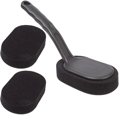 SHOWERORO Car Tire Brush Cleaning Kit with Handle and Sponge for Easy Cleaning and Applying Tire Shine, for Car Wheels and Detailing