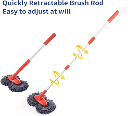 Double Head Car Wash Mop with Long Extension Pole, Telescoping Chenille Microfiber Wash Brush for Car Truck SUV and RV, Lightweight Aluminum Cleaning Tool with Foam Grip Handle