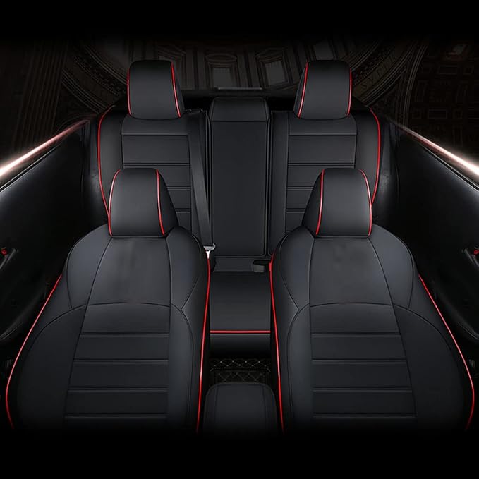 CocheFamilia Custom Fit Corolla Car Seat Covers for Select 2019 2020 2021 2022 2023 2024 2025 Toyota Corolla Hatchback SE, XSE, Nightshade - Full Set,Leather (Black with red Trim)