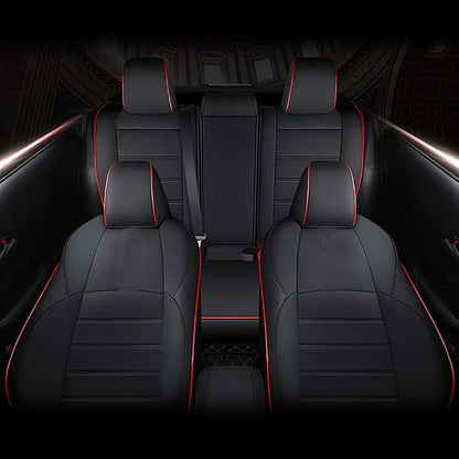 CocheFamilia Custom Fit Corolla Car Seat Covers for Select 2019 2020 2021 2022 2023 2024 2025 Toyota Corolla Hatchback SE, XSE, Nightshade - Full Set,Leather (Black with red Trim)