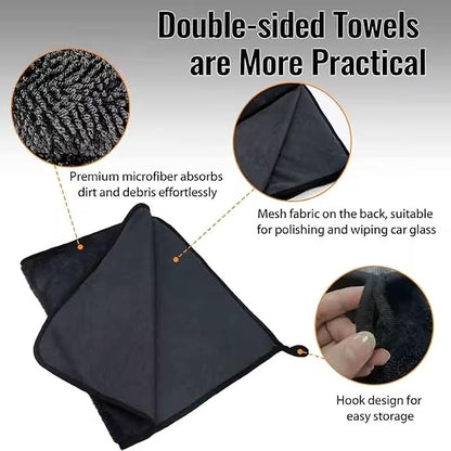 DIAOJIA 3 Pack Microfiber Car Towels (16" x 24"), 500 GSM Double-Sided Absorbent Coral Fleece Cloths for Washing, Drying & Cleaning, Streak-Free & Lint-Free(Dark Grey)