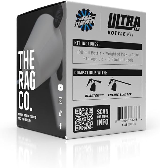 The Rag Company - ULTRA Air Tool Bottle Kit - High-Impact Replacement/Storage Bottle; Lid with Seal; Weighted Silicone Pickup Tube; and 10 Bottle Label Stickers for Contents