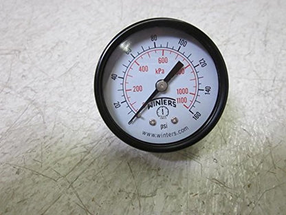 Winters 2 inch Dial Size, Multi Function Application Economy Utility Dry Pressure Gauge, Brass Internals, Steel Case, Dual Scale 0-160 psi/kPa, 3-2-3% Accuracy, 1/4 inch NPT Back Mount, Pressure Gauge