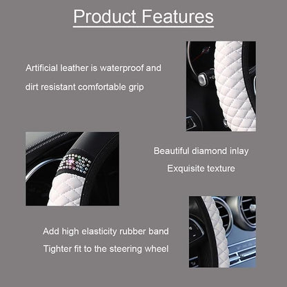 Microfiber Leather Steering Wheel Cover with Anti-Slip Lining Universal Car Accessory for Steering Wheel with a Diameter of 14.5-15 inch (White)
