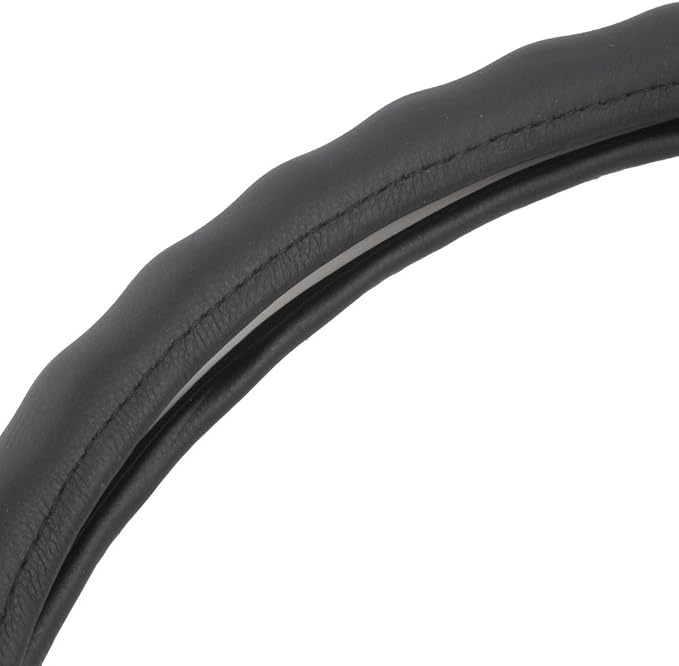 BDK Black Genuine Leather Steering Wheel Cover Large 15.5 to 16 inch