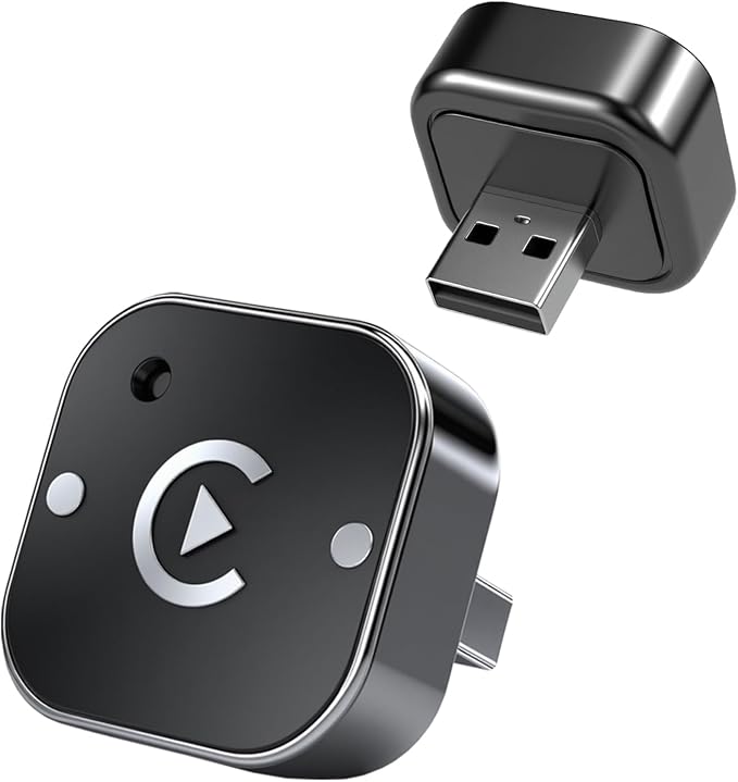 Wireless CarPlay Adapter，Ultra-Compact Stealth Design，Plug & Play，Dual-Band High-Speed Connection，Smart Cooling，Secure Installation，Compatible with Factory Wired CarPlay Vehicles
