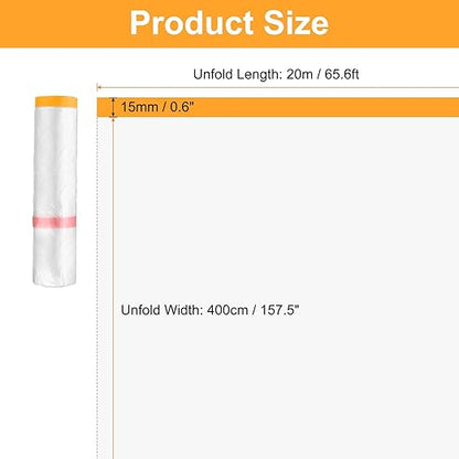 HARFINGTON Pre-Taped Masking Film 157.5" x65.6ft Double Adhesive Tape and Drape Painters Plastic Drop Cloth Film with Tape Plastic Sheeting for Automotive Painting Covering