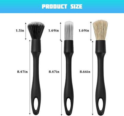 Bittwee Car Detailing Brush Kit, 3PCS Soft Bristle Multi-Use Vehicle Detailing Wash Brushes, Automotive Interior or Exterior Cleaning Kit, Universal for SUV Automobile Truck