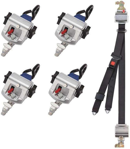 Sure-Lok AL812S-4C-7 Titan 800 Wheelchair Tie-Down System | 4-Pack Auto-Retractors with Dual Retractable Occupant Restraint (Lap & Shoulder) | S-Hook/L-Track | WC18 Compliant