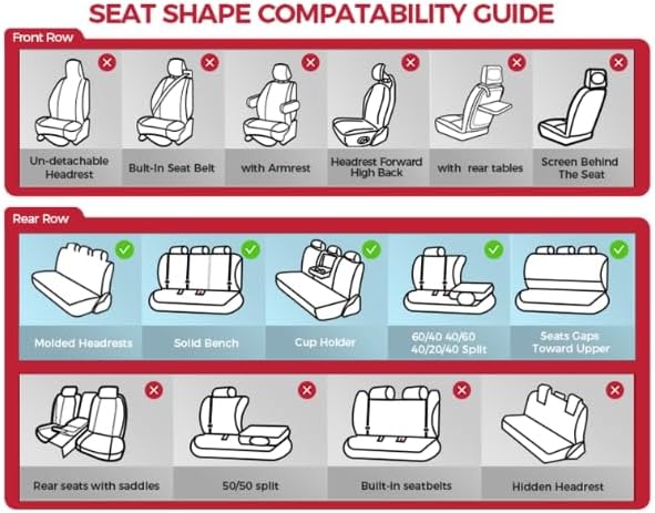 FREESOO Car Seat Covers Full Set, Black Red Waterproof Car Seat Cover, Leather Seat Covers for Trucks, Luxury Car Seat Covers Front Seats and Auto Back, Breathable Car Seat Cushion for Most SUV Cars