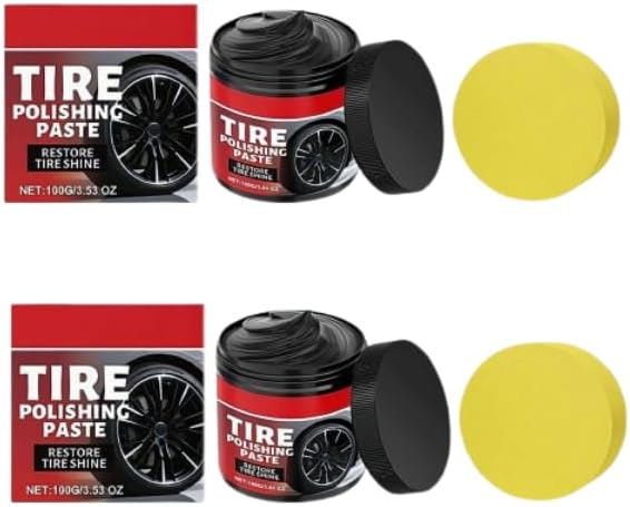 Tire Shine Paste 100g, Tire Polishing Paste, Car Tyre Shine with Sponge, Vehicle Tyre Cleaning Polishing Product Tires Care Wax Wheel Scratch Repair for Truck RV Cars (Black 2pcs)