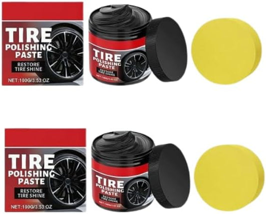 Tire Shine Paste 100g, Tire Polishing Paste, Car Tyre Shine with Sponge, Vehicle Tyre Cleaning Polishing Product Tires Care Wax Wheel Scratch Repair for Truck RV Cars (Black 2pcs)