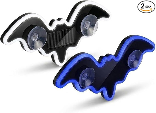 Solar Powered Bat LED Car Light, Wireless RGB Visor Atmosphere Lamp | 100% solar powered bat-shaped LED car lamp. Wireless RGB ambient light with dual smart motion light sensors & suction cup.