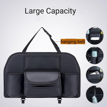 Generic Car Back Seat Organizer Hanging Car Storage Bag Automotive Seat Back Organizers Leather Car Storage Pocket with Tissue Holder