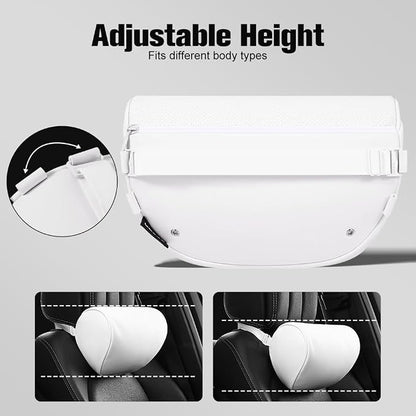 HOPON 2025 Upgrade Headrest Pillow for Tesla Model 3 Model Y with Adjustable Strap,Fits All Vehicles,Car Neck Pillow with Leather,for Head,Neck,Shoulders,Multipurpose,Car Accessories 1 Pack (White)