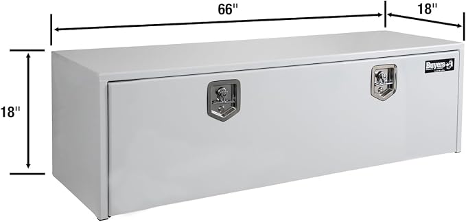 Buyers Products 1702417 Steel Underbody Truck Box, 18x 18x 66 Inch, Job Site Box, Utility Tool Box, Heavy Duty Storage and Organizer, Lockable T-Handle Latch, White
