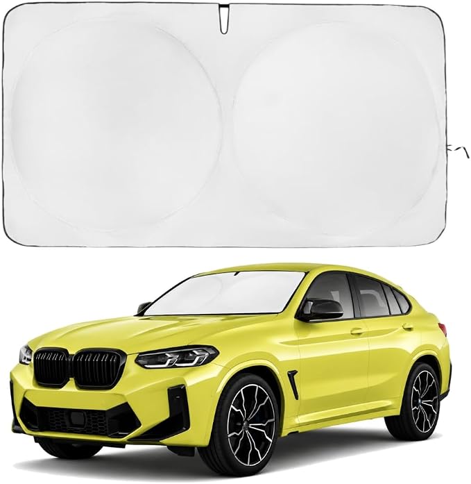 Windshield Sun Shade | Compatible for BMW X4 2019-2025 | Certified 99.87% UVB & 99.02% UVA Car Sun Shade. Award Winning Sunshade - Patented Technology | Car Shades by Kinder Fluff
