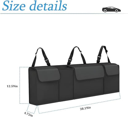 Car Trunk Organizer and Storage, Backseat Hanging Organizer for SUV, Truck, MPV, Waterproof, Collapsible Cargo Storage Bag with 4 Pockets, Car Interior Accessories (Black)