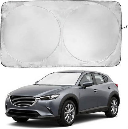 Windshield Sun Shade | Compatible for Mazda CX-3 (2016-2021) | Certified 99.87% UVB & 99.02% UVA Car Sun Shade. Award Winning Sunshade - Patented Technology | Car Shades by Kinder Fluff