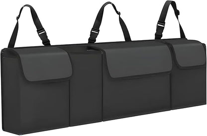 Car Trunk Organizer, Waterproof Backseat Hanging Large Storage with Adjustable Straps, Collapsible Cargo Bag with 4 Pockets, Car Interior Accessories for Truck, SUV, MPV (Black)