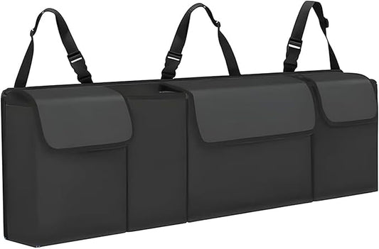 Car Trunk Organizer, Waterproof Backseat Hanging Large Storage with Adjustable Straps, Collapsible Cargo Bag with 4 Pockets, Car Interior Accessories for Truck, SUV, MPV (Black)