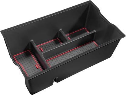Muslogy Center Console Organizer Compatible with 2026 Toyota RAV4 Accessories Middle Console Divider Storage Box Armrest Insert Tray with Anti-Slip Mats (Red)