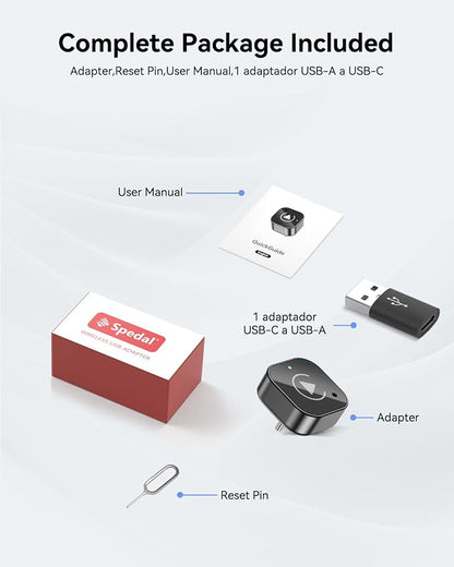 Spedal Wireless CarPlay Adapter USB C, 2nd Gen 2-in-1 Android Auto Wireless Dongle, 2026 Upgraded Wired to Wireless Converter for 2016+ Factory CarPlay Cars, No Lag Fast Connect, USB-A Included