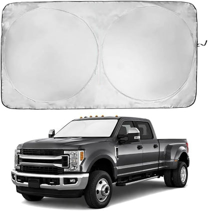 Windshield Sun Shade | Compatible for Ford F250 F350 F450 F550 2017-Present | Certified 99.87% UVB & 99.02% UVA Car Sun Shade. Award Winning Sunshade - Patented Technology | Car Shades by Kinder Fluff