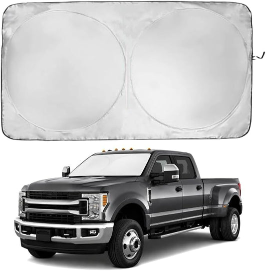 Windshield Sun Shade | Compatible for Ford F250 F350 F450 F550 2017-Present | Certified 99.87% UVB & 99.02% UVA Car Sun Shade. Award Winning Sunshade - Patented Technology | Car Shades by Kinder Fluff