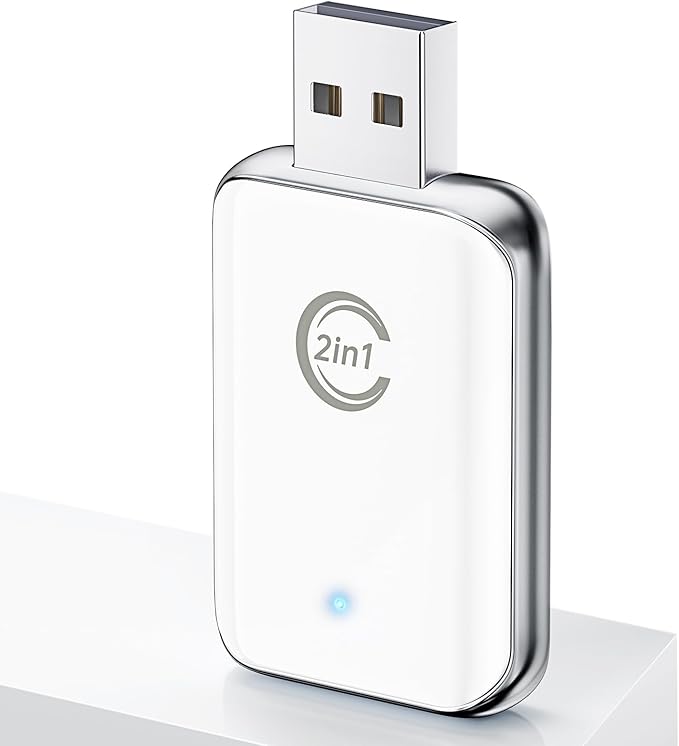 Wireless Carplay Adapter for iPhone, Convert Wired Car Play to Wireless, 2 in 1 Plug and Play Mini CarPlay and Android Auto Adapter for iOS 10 Android 11 and Above, Cars with Built-in Carplay (White)