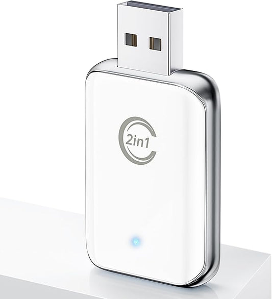 Wireless Carplay Adapter for iPhone, Convert Wired Car Play to Wireless, 2 in 1 Plug and Play Mini CarPlay and Android Auto Adapter for iOS 10 Android 11 and Above, Cars with Built-in Carplay (White)