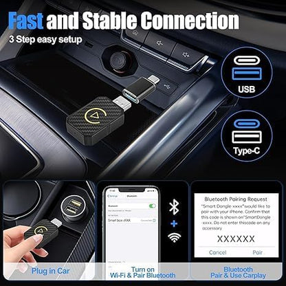 Android Auto Wireless Adapter & Apple CarPlay Wireless Adapter, Converts Wired to Wireless CarPlay Dongle Plug & Play CarPlay Wireless Adapter for iPhone iOS 12+ / Android 11+& Cars from 2016+
