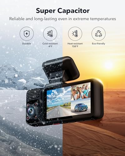 REDTIGER F17 & Acc, 4K 3 Channel Dash Cam, 5GHz WiFi Built-in GPS with 64GB Card, 2160P+1080P+1080P Front and Rear Inside, Triple Car Camera with 3 Inch Screen, IR Night Vision, G Sensor, WDR