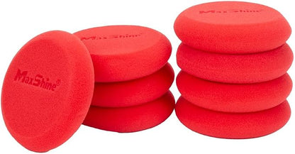 Maxshine Foam Waxing Applicator Pads | Red, Dia: 10cm, 8 Pack | UFO Shape, Laser-Cut Edges, Reusable | Even Wax Application for Car Detailing
