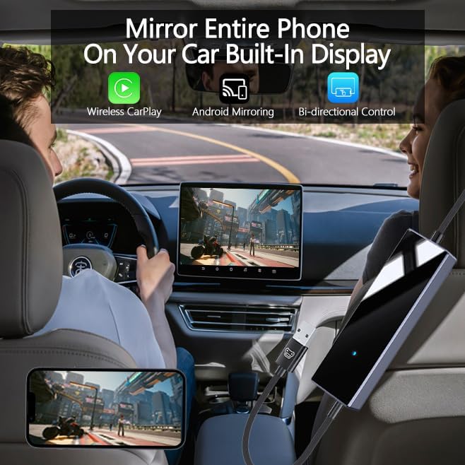 Wireless Carplay Adapter, 2 in 1 Android Mirroring Wireless Adapter 2025 Carplay with Screen Mirroring Function Support APP, Mini Car Play Box for CarPlay Android Mirroring Cars