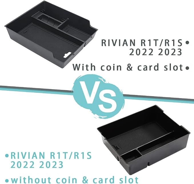 BestEvMod for Rivian R1T & R1S Accessories Center Console Organizer Tray Armrest Storage Box ABS Material with PVC Trim Compatible with Rivian R1T/R1S 2022-2025 2026 Accessories(W/O Coin.Black)