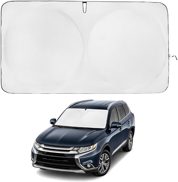 Windshield Sun Shade | Compatible for Mitsubishi Outlander (2013-2021) | Certified 99.87% UVB & 99.02% UVA Car Sun Shade. Award Winning Sunshade - Patented Technology | Car Shades by Kinder Fluff